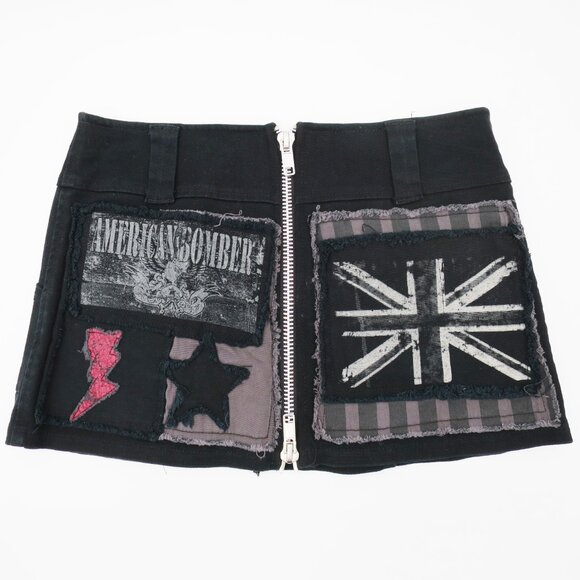 RARE Y2K Serious Clothing Black Twill Micro Mini Skirt Punk Goth Fetish M Zip - Picture 4 of 10